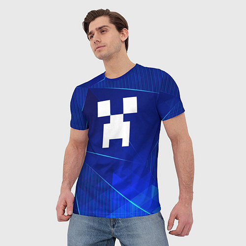 Мужская футболка Minecraft blue poly / 3D-принт – фото 3