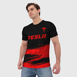 Футболка мужская Tesla - red gradient посередине, цвет: 3D-принт — фото 2