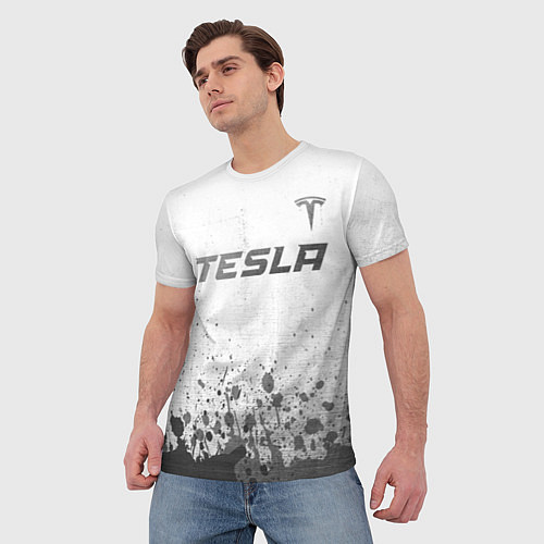 Мужская футболка Tesla - white gradient посередине / 3D-принт – фото 3