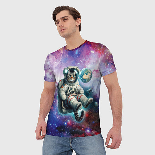 Мужская футболка Brave cat in space - ai art / 3D-принт – фото 3