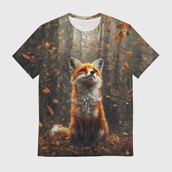 Футболка мужская Довольный лис в лесной чаще, цвет: 3D-принт