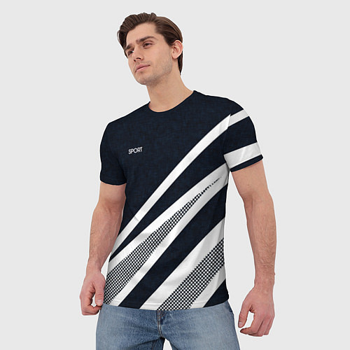 Мужская футболка Sport тёмно-синий с полосами / 3D-принт – фото 3