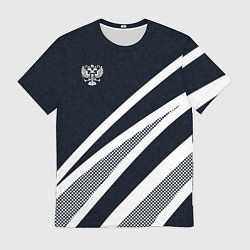 Футболка мужская Герб России тёмно-синий с белым, цвет: 3D-принт