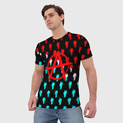 Футболка мужская Анархия человечки паттерн, цвет: 3D-принт — фото 2