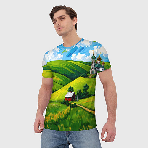 Мужская футболка Русская деревенька / 3D-принт – фото 3