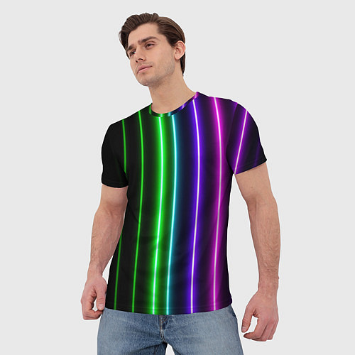 Мужская футболка Neon lines / 3D-принт – фото 3
