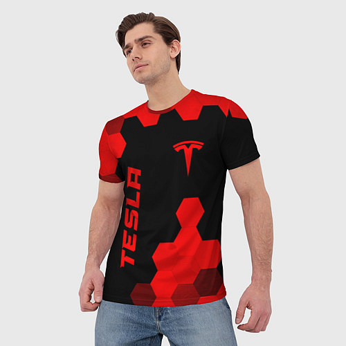 Мужская футболка Tesla - red gradient вертикально / 3D-принт – фото 3