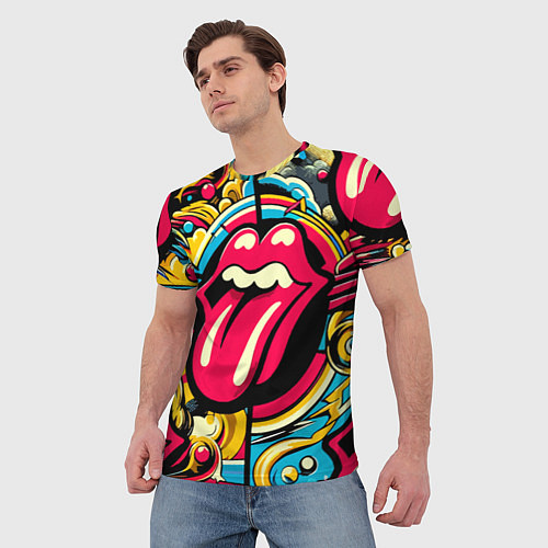 Мужская футболка Rolling Stones logo - pop art pattern / 3D-принт – фото 3