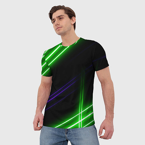 Мужская футболка Green pink purple line / 3D-принт – фото 3