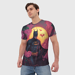 Футболка мужская Бэтмен и дерево с цветами, цвет: 3D-принт — фото 2