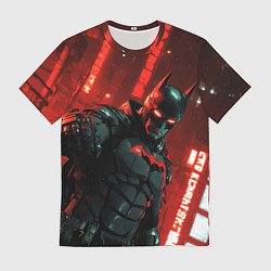 Футболка мужская Черный Бэтмен на фоне красного города, цвет: 3D-принт