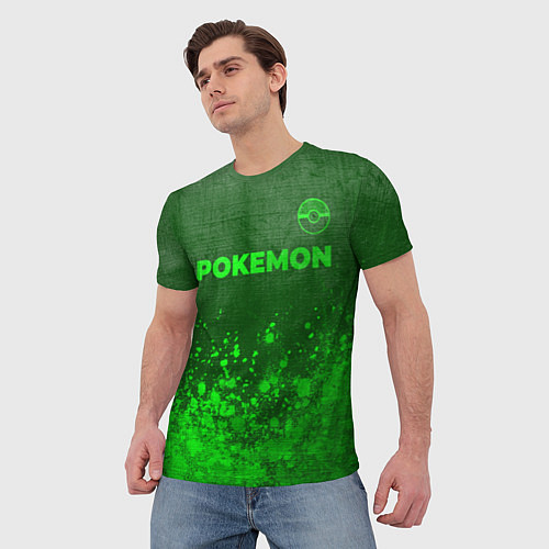 Мужская футболка Pokemon - green gradient посередине / 3D-принт – фото 3