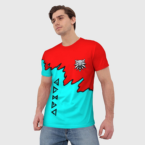 Мужская футболка Ведьмак краски логотип / 3D-принт – фото 3