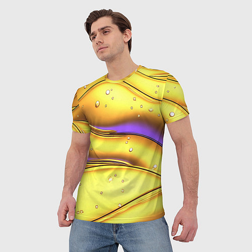 Мужская футболка Золотые волны с фиолетовым свечением / 3D-принт – фото 3
