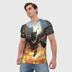 Футболка мужская Бэтмен в полете над огнем, цвет: 3D-принт — фото 2