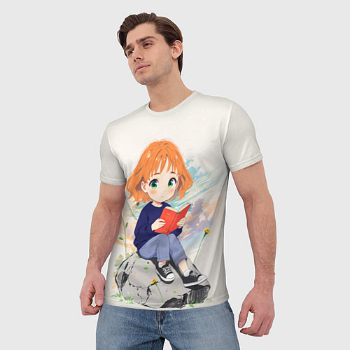 Мужская футболка Аниме девушка и книга / 3D-принт – фото 3