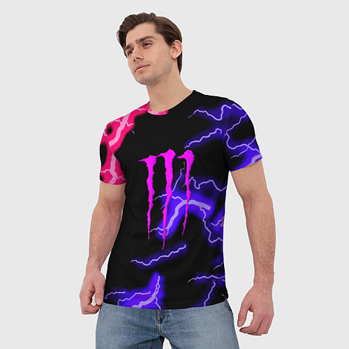 Мужская футболка Monster energy неоновый шторм / 3D-принт – фото 3