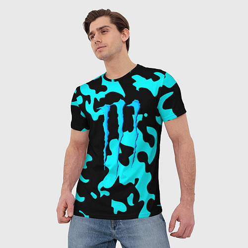 Мужская футболка Monster energy камуфляж голубой / 3D-принт – фото 3