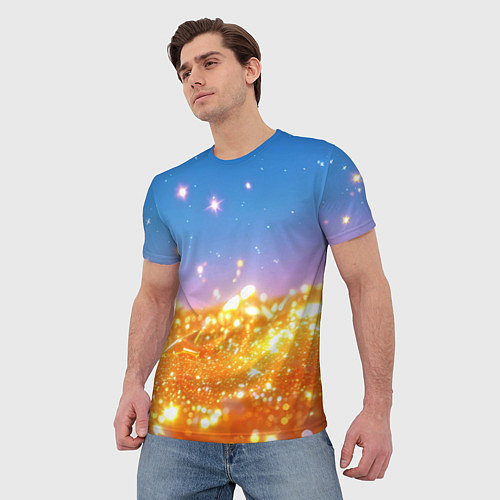 Мужская футболка Золотые шарики на голубом фоне / 3D-принт – фото 3