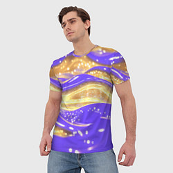 Футболка мужская Фиолетово-золотая жидкая текстура, цвет: 3D-принт — фото 2