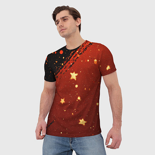 Мужская футболка Золотые звездочки на коричневой текстуре / 3D-принт – фото 3