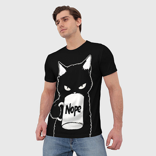 Мужская футболка Angry black cat nope / 3D-принт – фото 3
