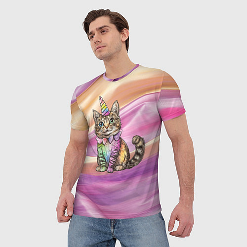 Мужская футболка Котенок в костюме единорога / 3D-принт – фото 3