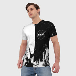 Футболка мужская Nasa черно белый огонь, цвет: 3D-принт — фото 2