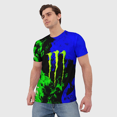 Мужская футболка Monster energy кислотный огонь / 3D-принт – фото 3