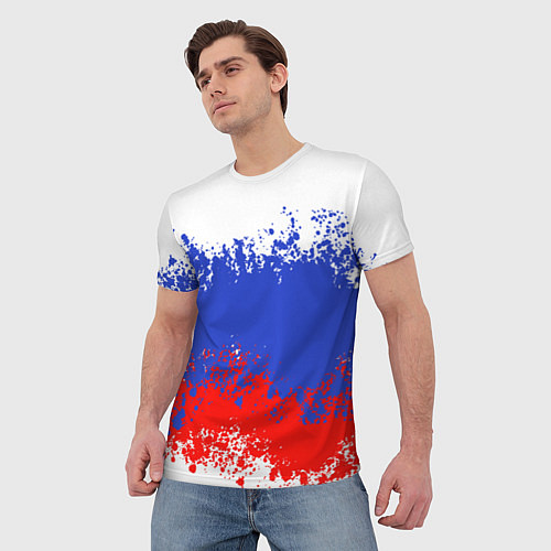 Мужская футболка Флаг России в виде хаотичных пятен / 3D-принт – фото 3