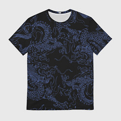 Футболка мужская Синий дракон на черном, цвет: 3D-принт