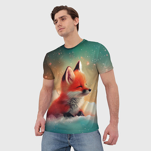 Мужская футболка Милый лисенок спит на облаке / 3D-принт – фото 3