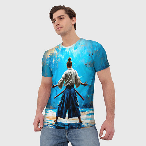 Мужская футболка Боец айкидо на синем / 3D-принт – фото 3