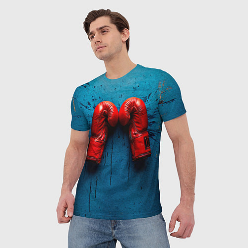 Мужская футболка Бойцовские перчатки на синем / 3D-принт – фото 3