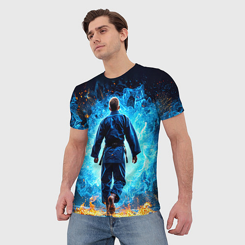 Мужская футболка Дзюдоист в синем пламени / 3D-принт – фото 3