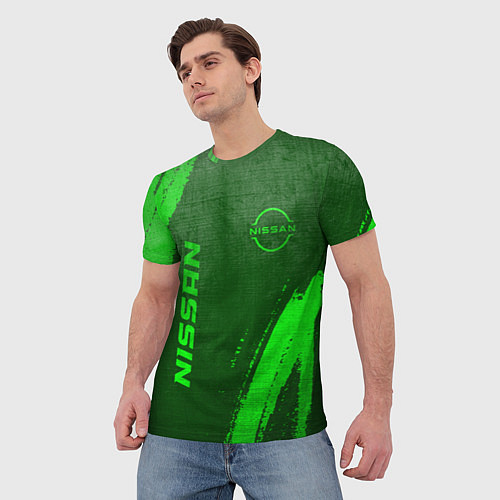 Мужская футболка Nissan - green gradient вертикально / 3D-принт – фото 3