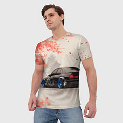 Футболка мужская Черная БМВ и сакура, цвет: 3D-принт — фото 2
