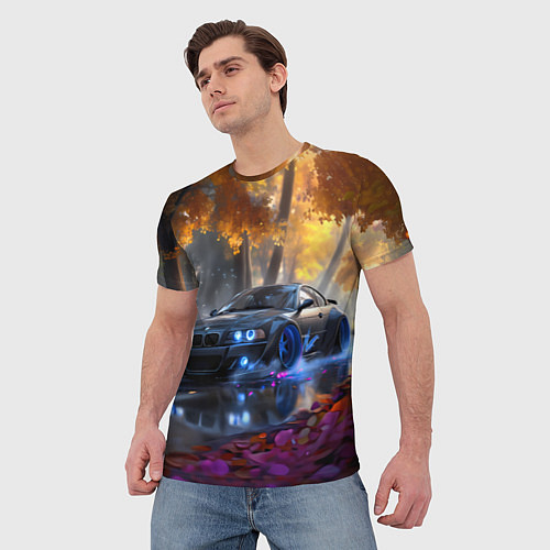 Мужская футболка BMW синие неоновые фары / 3D-принт – фото 3