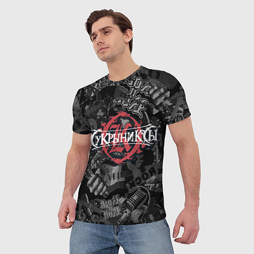 Мужская футболка Кукрыниксы логотип на фоне гитар / 3D-принт – фото 3