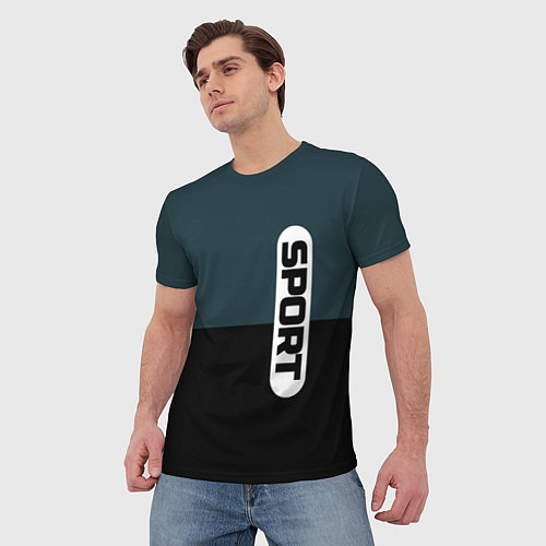 Мужская футболка Sport чёрно-синий с белым / 3D-принт – фото 3