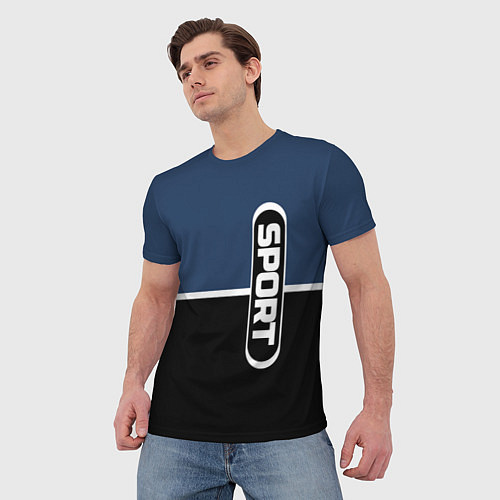 Мужская футболка Sport сине-чёрный с полосой / 3D-принт – фото 3