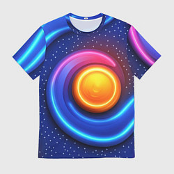 Футболка мужская Оранжевый круг и голубые линии текстура, цвет: 3D-принт