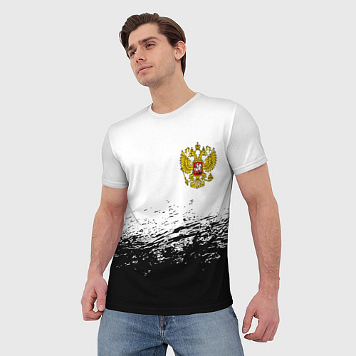 Мужская футболка Россия черно белые краски / 3D-принт – фото 3