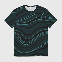 Футболка мужская Тёмный синий волнистые полосы, цвет: 3D-принт