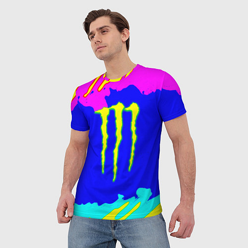 Мужская футболка Monster energy краски цветные / 3D-принт – фото 3