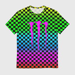 Футболка мужская Monster energy неоновая клетка, цвет: 3D-принт