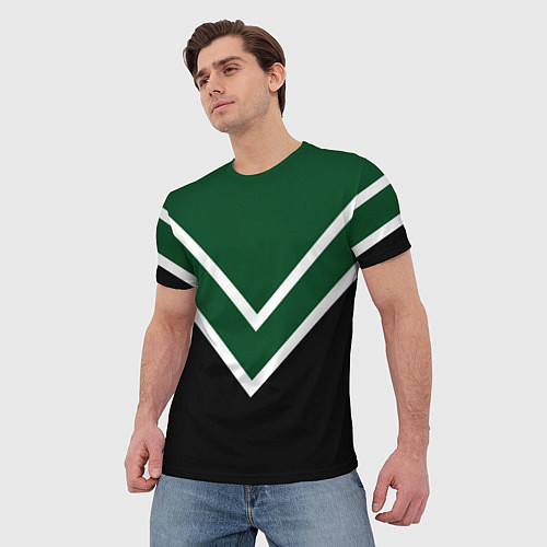 Мужская футболка Зелёный с чёрным и белые полосы / 3D-принт – фото 3