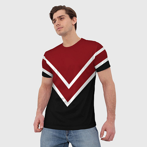 Мужская футболка Красный с чёрным и белые полосы / 3D-принт – фото 3