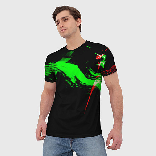 Мужская футболка Color black green red / 3D-принт – фото 3