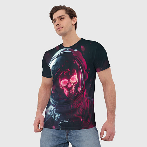 Мужская футболка Красный череп в скафандре космонавта / 3D-принт – фото 3